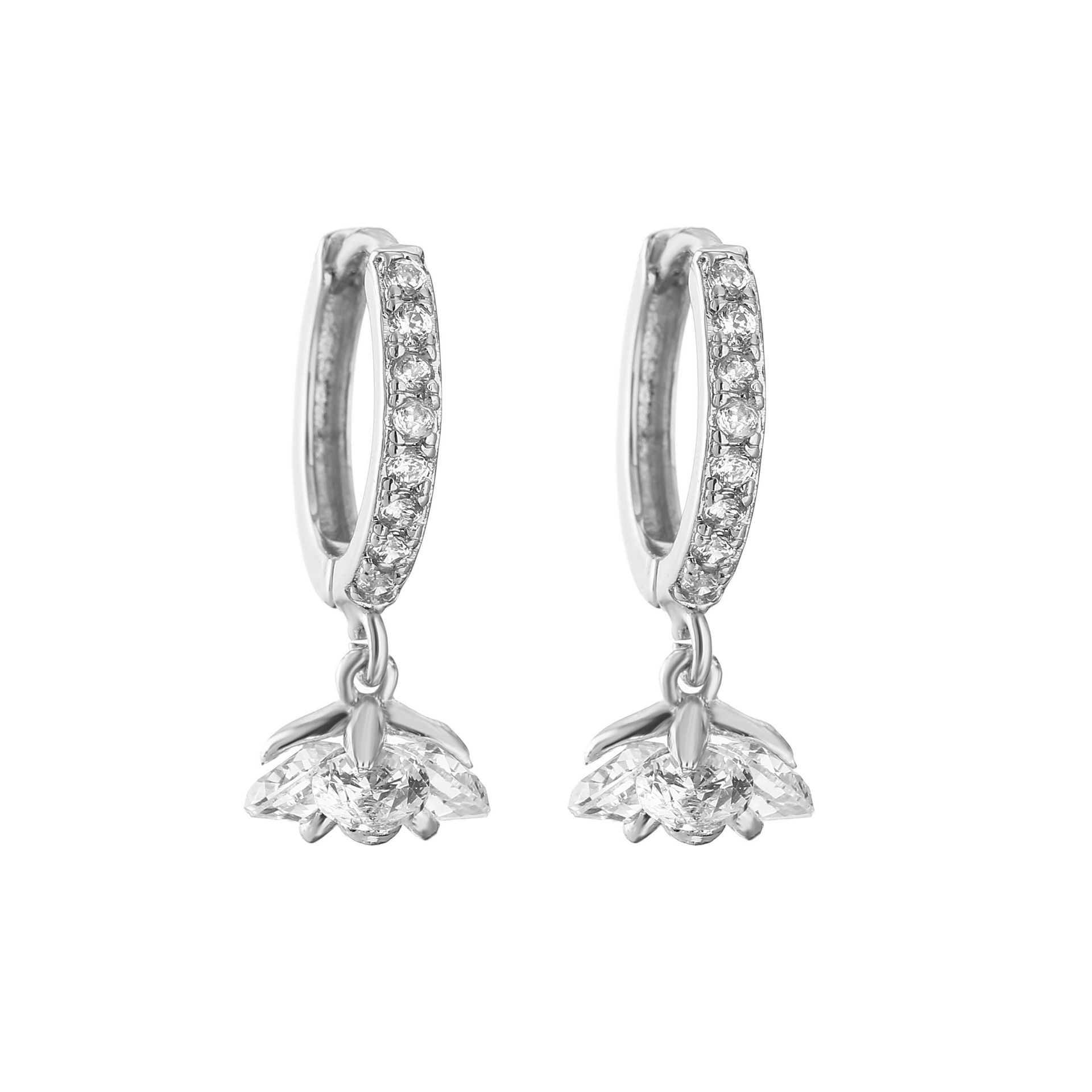 1 Pair Fashion Water Droplets Flower Copper Inlay Zircon Drop Earrings display picture 5