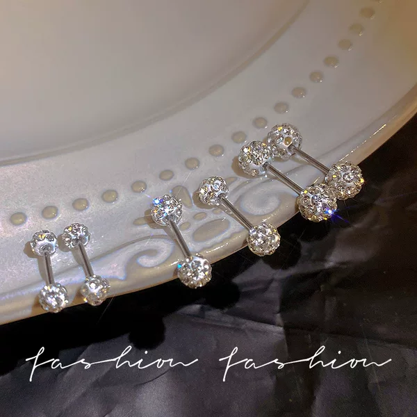 Thread stud earrings female ear piercing ear bone stud niche high-grade zircon ear stud simple temperament earrings earrings