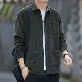 复古工装外套男长袖加大上衣灯芯绒衬衫加肥士大码衬衣男秋季休闲