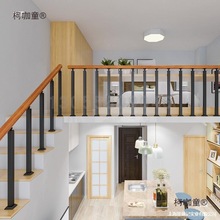 阁楼楼梯立柱铁艺简约现代室内创意围栏杆实木扶手平台酒吧麦太保