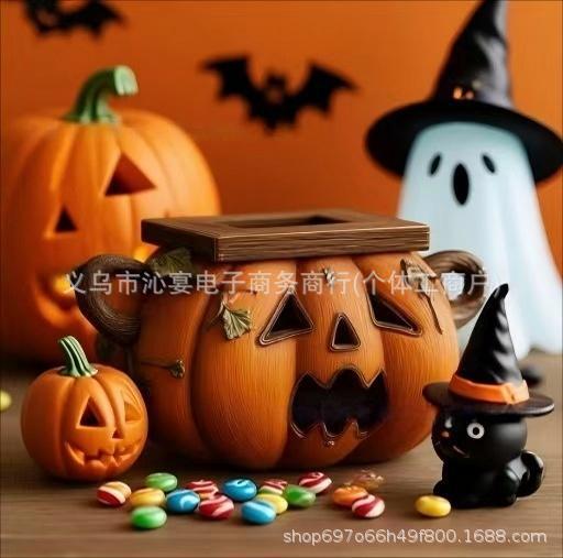 跨境万圣节树脂工艺品Halloween Pumpkin Tissue Box南瓜纸巾盒|undefined