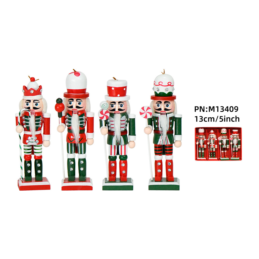 Tráfico fronterizo de madera cascanueces soldados adornos 13cm set tetra dopamina colgante de árbol de Navidad caramelo macarón