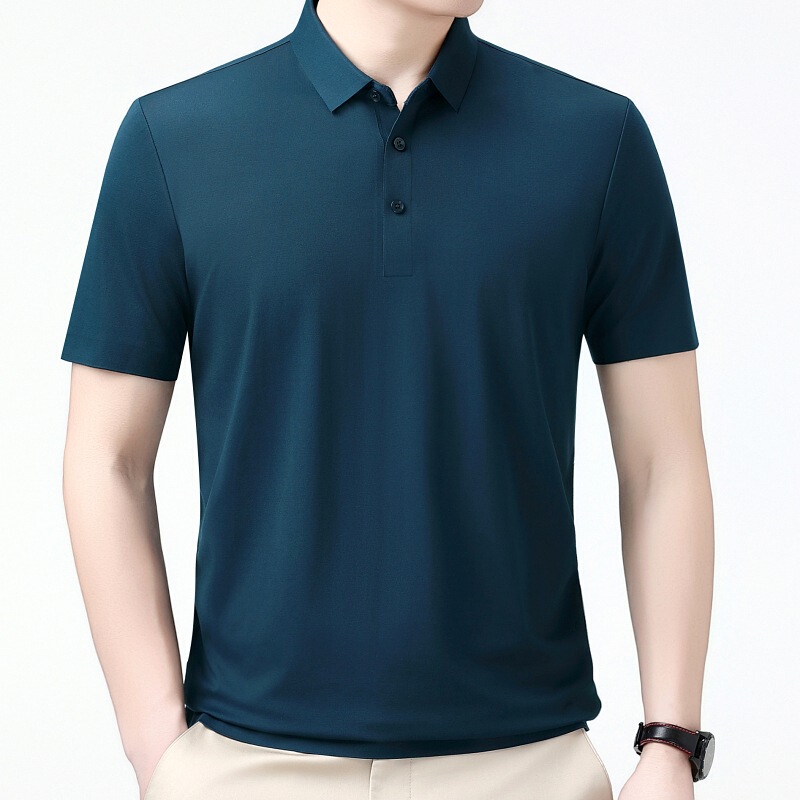 Luxury Big-Name Summer Short-Sleeved Seamless Polo Shirt Lapel Business Casual Knitted Ice Silk T-Shirt Breathable Mulberry Silk