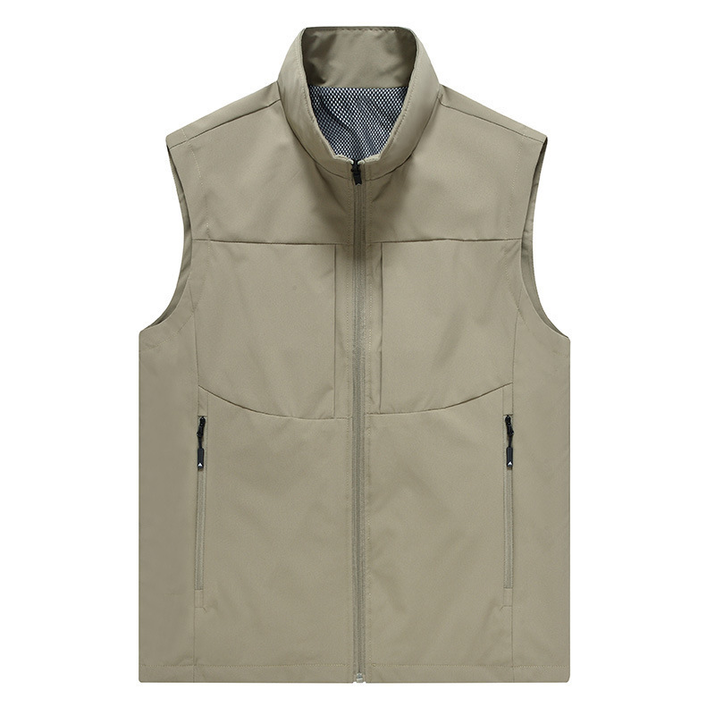 Spring New Style Casual Breathable Vest for Outdoor Photography, Fishing, Sports, Men's Cardigan with Stand Collar and Logo