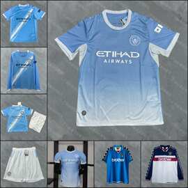 曼城球队足球球衣球迷版球员版童装套装复古长袖球裤代发