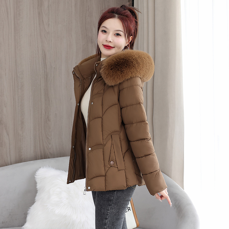 Comercio exterior nueva ropa de algodón de pluma coreana ropa de algodón de mujer gran cuello de cabello delgado chaqueta de algodón pequeña chaqueta de invierno gruesa ropa de mujer