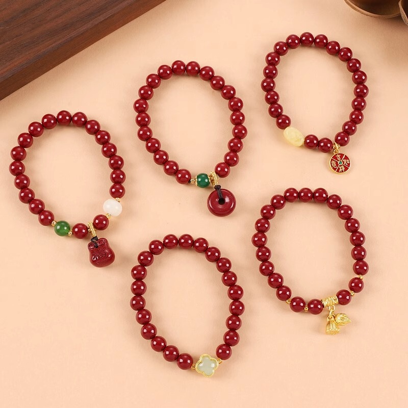 Cinnabar Bracelet Light Luxury Women's Benmingnian Ping An Buckle Two-Shih Huan Gourd Pendant Purple Gold Sand Low Content Bracelet New Style Cinnabar Bracelet Light Luxury Women's Benmingnian Ping An Buckle Two-Shih Huan Gourd Pendant Purple Gold Sand Low Content Bracelet New Style