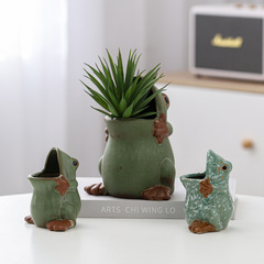 Cute Creative Personalized Small Animal Frog Cartoon Ceramic Planter Ornament Living Room Funny K Bronze Green European Style