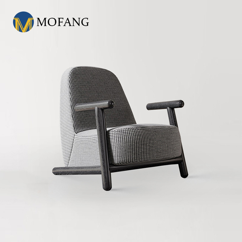 French-inspired light luxury, modern minimalist single-seater sofa&mdash;Nordic designer style, versatile houndstooth-patterned casual chair in creamy tones