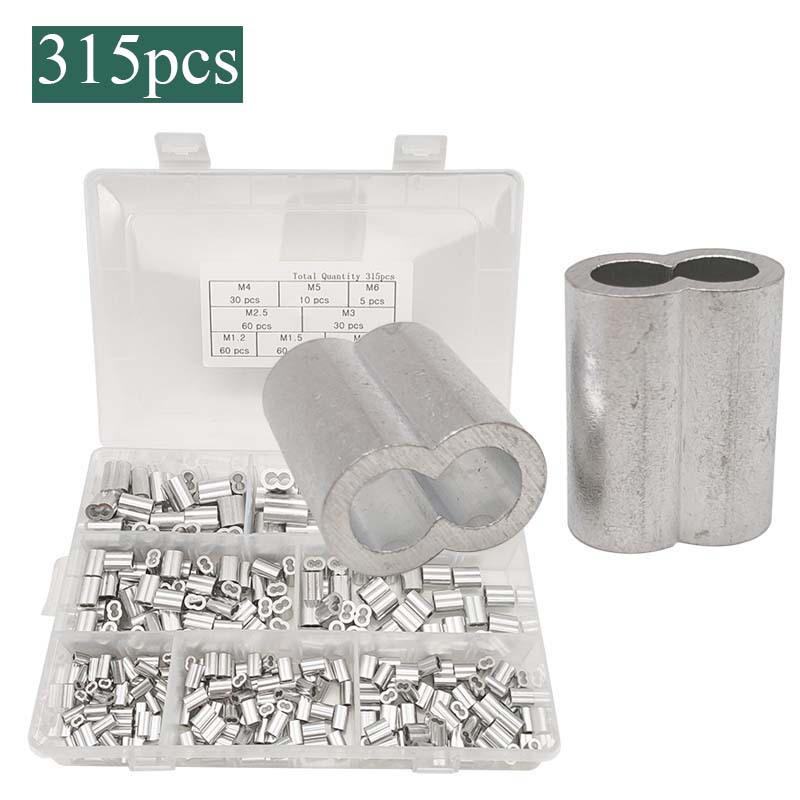 315pcs盒装铝双筒套环卷套8字铝管线套组合套装M1.2-M6钢丝绳夹头