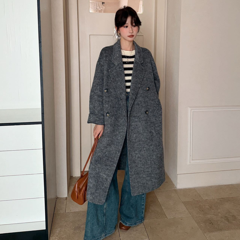 [New High Position Buckle] 2025 New Autumn and Winter Hand-Sewn Double-Sided Wool Outwear Simple and Versatile Woolen Outwear for Women