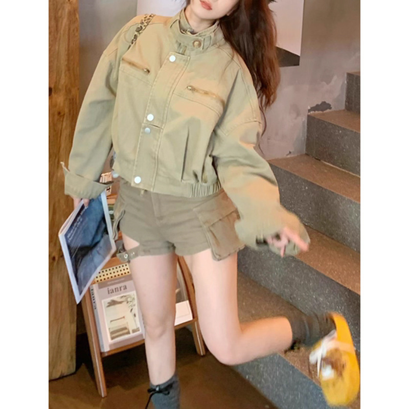 设计感美式复古工装牛仔外套女秋季新款宽松高ji感短款夹克上衣潮|undefined
