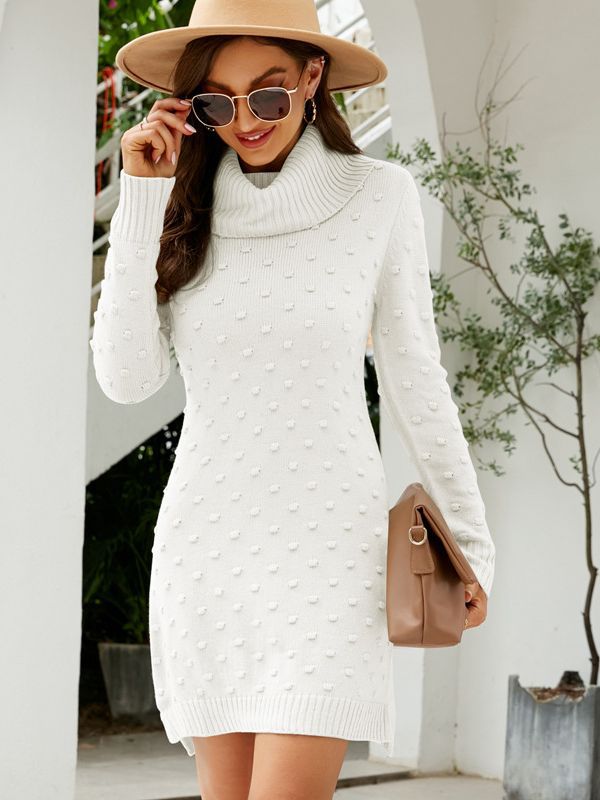Transfronterizo 2023 otoño e invierno nuevo color sólido vestido de suéter de cuello alto largo europeo y americano slim fit Vestido de punto de las mujeres