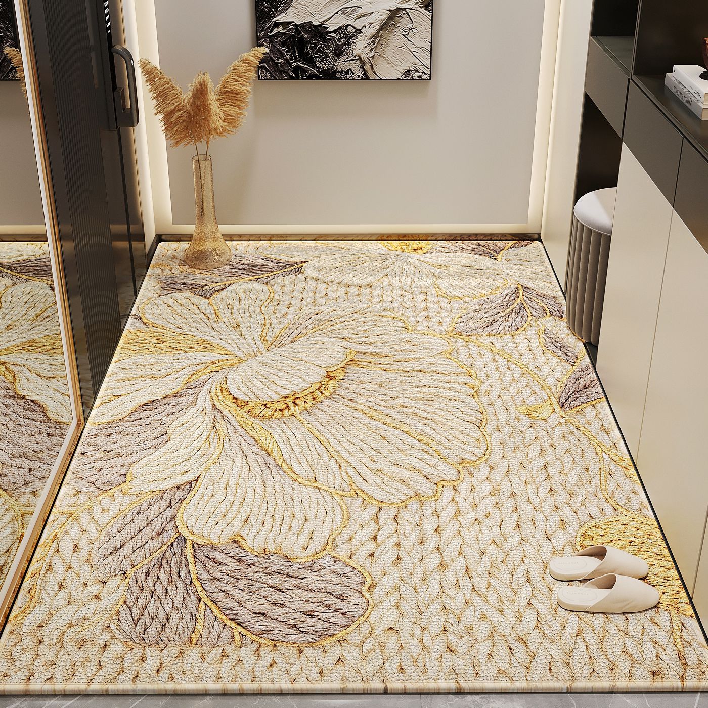 Almohadilla de suelo de alta gama para entrar en la puerta, almohadilla de puerta de entrada, alfombra de flores grandes para el hogar, almohadilla antideslizante para la puerta de alta sensación sucia image 6