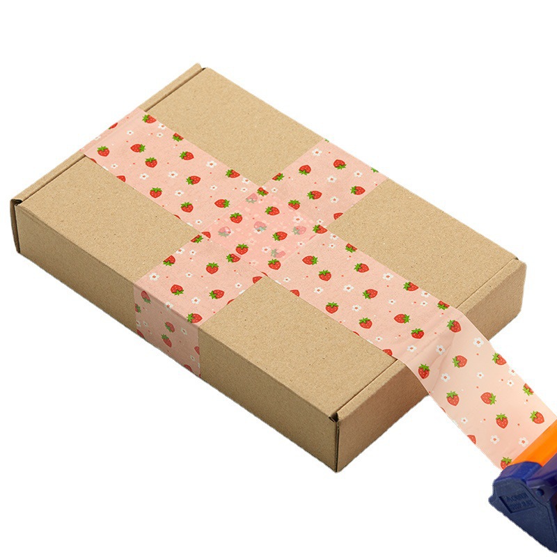 Cinta de Papel de dibujos animados Rosa lindo embalaje cinta adhesiva palabras de advertencia cinta de sellado de dibujos animados fresa patrón sellado