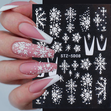 跨境新款美甲貼紙 ins立體5D浮雕聖誕雪花法式背膠指甲貼飾品nail
