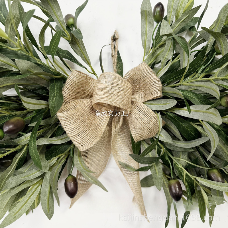 凯锦TEMU跨境春季橄榄枝蝴蝶结装饰花绿植环装纸门挂壁炉|undefined