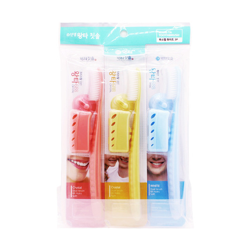 Korean Import Wangda 688 Toothbrush 3P 3-Pack Gold, Silver, Charcoal Bristles Soft, Hard Bristles Large Head Toothbrush