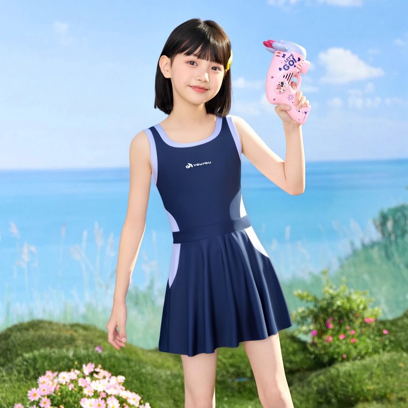 Children's Swimsuit Girls 2025 New Sun Protection Suspender Skirt One-Piece Junior High School Student Summer Water Play Professional Swimwear