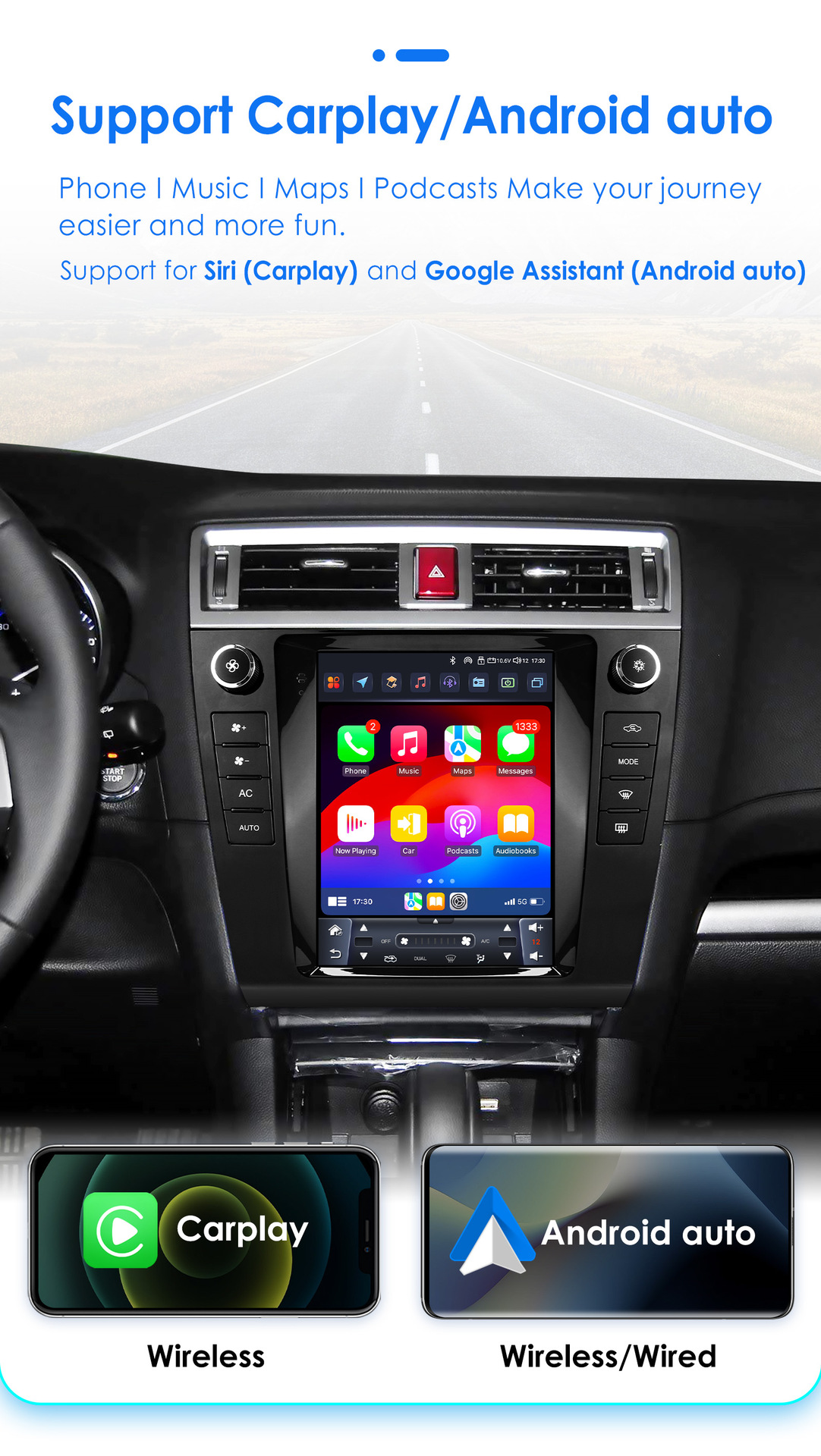 Suitable for 15-19 Subaru Outback 9.7inch Vertical Screen Android Car Mp5 Navigator with Wireless Carplay