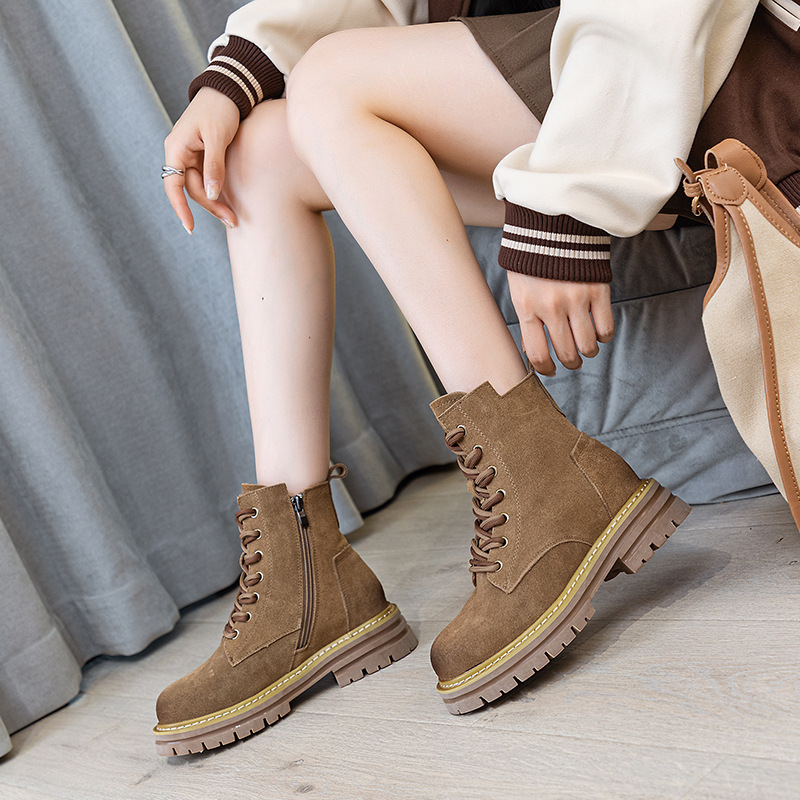 Special Clearance Sale Sunday 2024 Autumn and Winter New Women's Boots with Internal Height Increase, Mid-Calf Versatile Short Boots, British Style