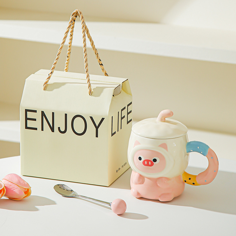 Caricatura encantadora cerimía cerámica con tapa para dar a la chica cumpleaños amiga práctica acompañante caja de regalo