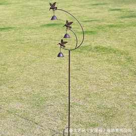 跨境铁艺花园插件金属蜂鸟带铃铛花园装饰室外花园艺术装饰花园桩