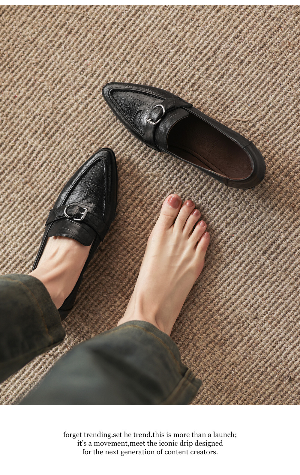 Giày loafer nữ phong cách Anh quốc, mũi sâu, gót thấp vuông, da bò — màu nâu chi tiết 9
