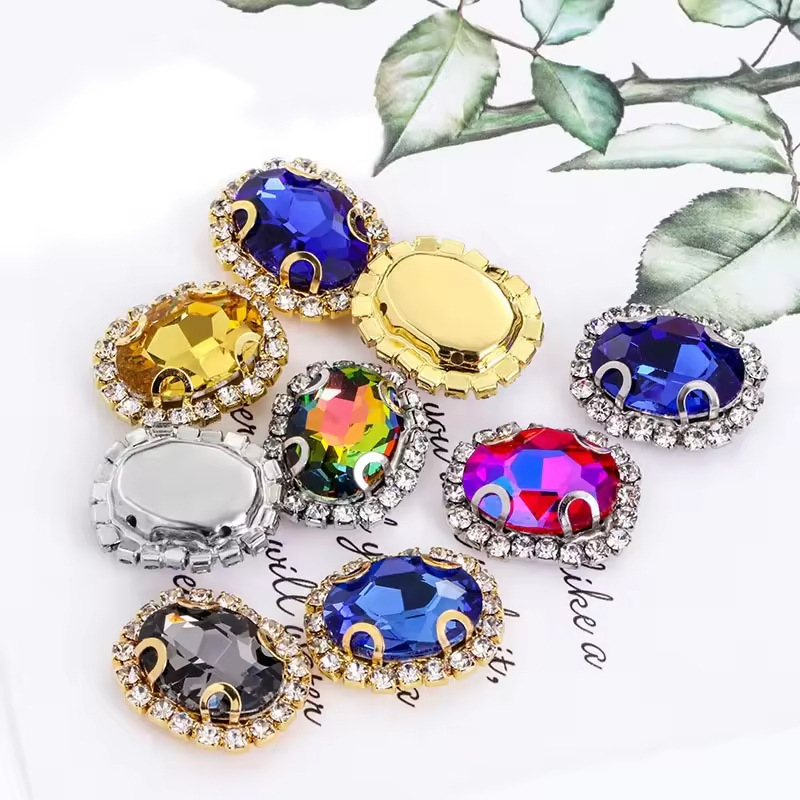 Oval special-shaped welded crystal buckle edge glass claw drill DIY…