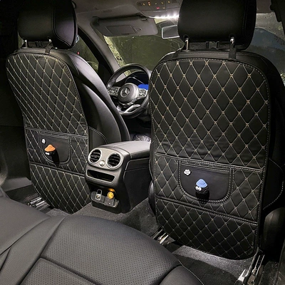 Chair back anti-kick pad, Kidsren's Car Rear Seat Protection - blue-hat-orange-hat-coal-ball-black-anti-kick-mat-long-style