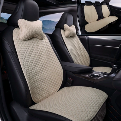Four Seasons Pad | for SAIC Volkswagen Passat - beige-seven-piece-set-linen-cushion-five-seat-car