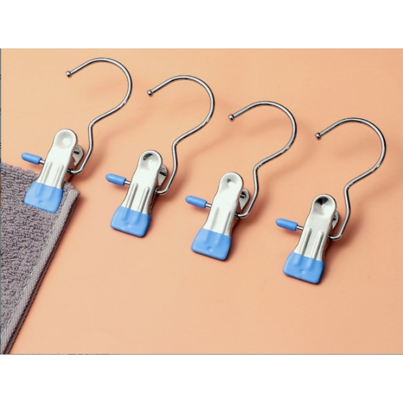 Multifunctional clip with hook, markless stainless steel clothespin single hook trouser rack trouser clip skirt household single small clip