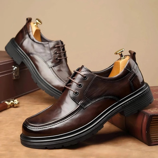 Spring 2025 New Cowhide Wear-resistant Business Casual Comfortable Breathable Thick-soled High-end Dress Men's Leather Shoes
