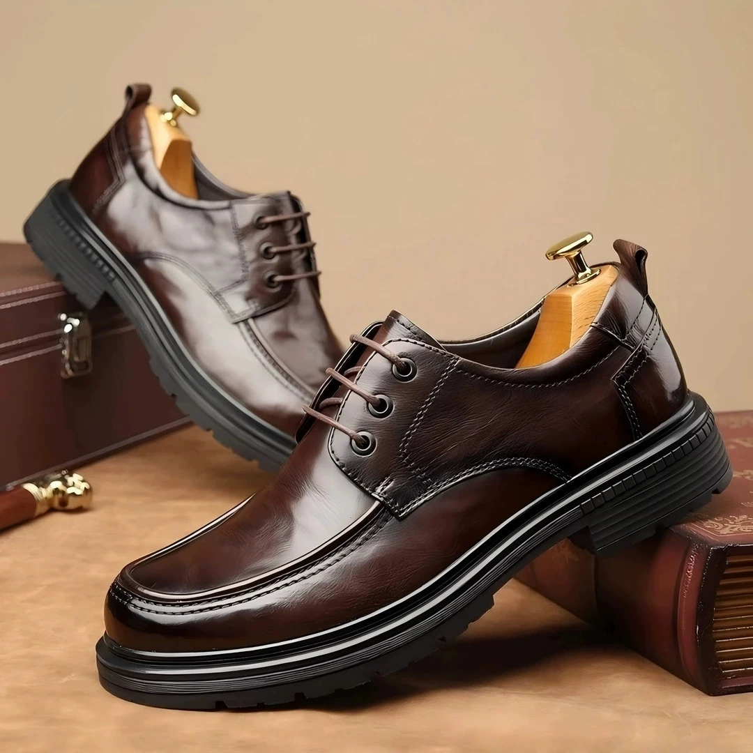 2025 Новый стиль воловья кожа износостойкая для бизнеса повседневная удобная дышащая толстая подошва премиум смысл мужская кожаная обувь