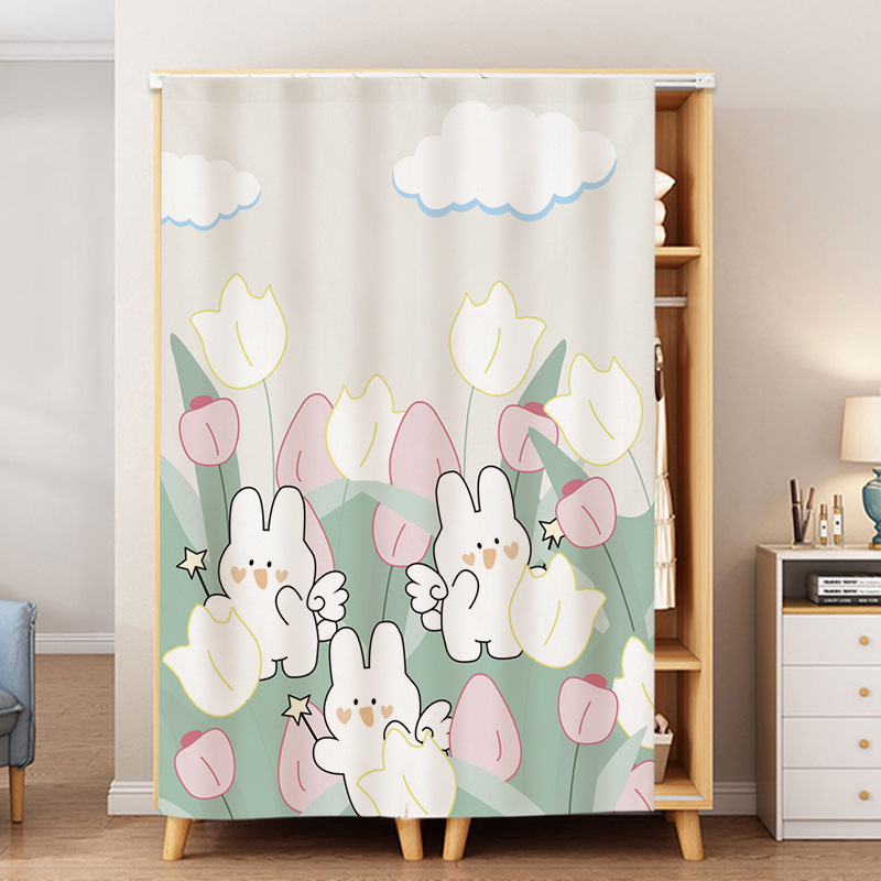 Open wardrobe curtain for bedroom cabinet, storage rack, shoe rack, curtain to hide clutter, no-drill fabric curtain