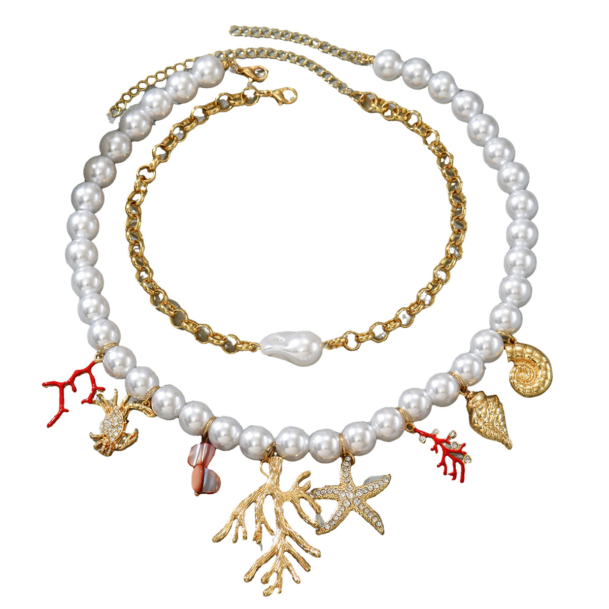 Collar estilo océano para mujer con coral cangrejo y estrella mar_voghion.com