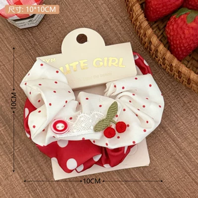 Label Hair Tie College Style Saç üçün rezinlər - 2-red-color-fabric-cherry-hair-tie