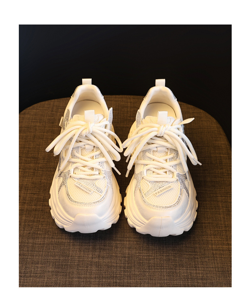 Giày sneaker nữ chunky đế dày lưới thoáng khí đính đá rhinestone — màu be chi tiết 19