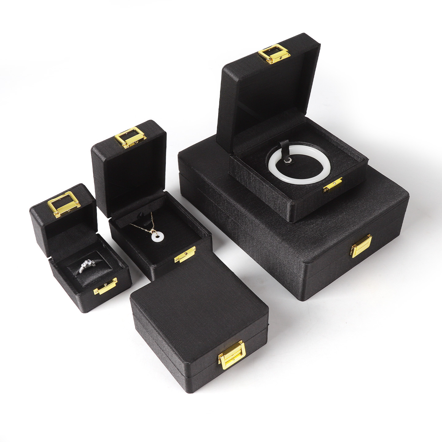 Fábrica directa nueva caja de embalaje de joyas de tela de tela blanca y negra collar colgante caja de anillo de joyas