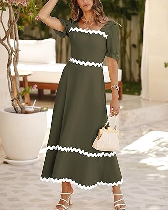 Women's Regular Dress Simple Style Square Neck Short Sleeve Solid Color Midi Dress Daily display picture 8