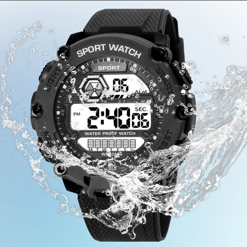 Moda impermeable multifuncional LED digital de los hombres reloj deportivo casual dial grande reloj electrónico