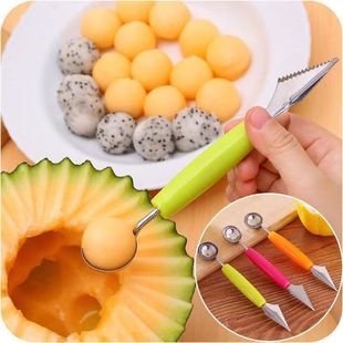 Summer Essential Double-head Stainless Steel Fruit Ball Digger Corrugated Carving Knife Watermelon Fruit Ball Digger Spoon Carver
