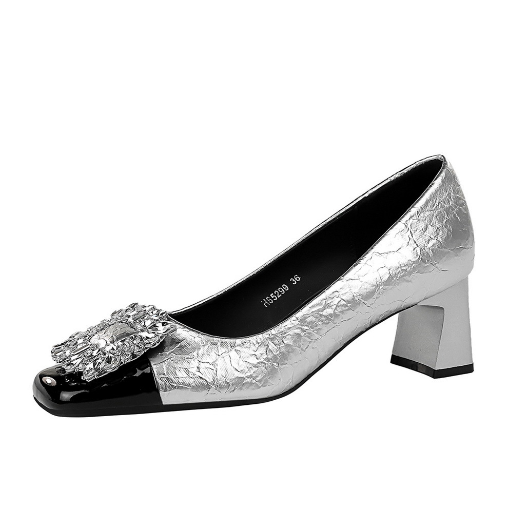 Retro Women's Mid Heel Pumps Square Toe Rhinestone Party Shoes_voghion.com