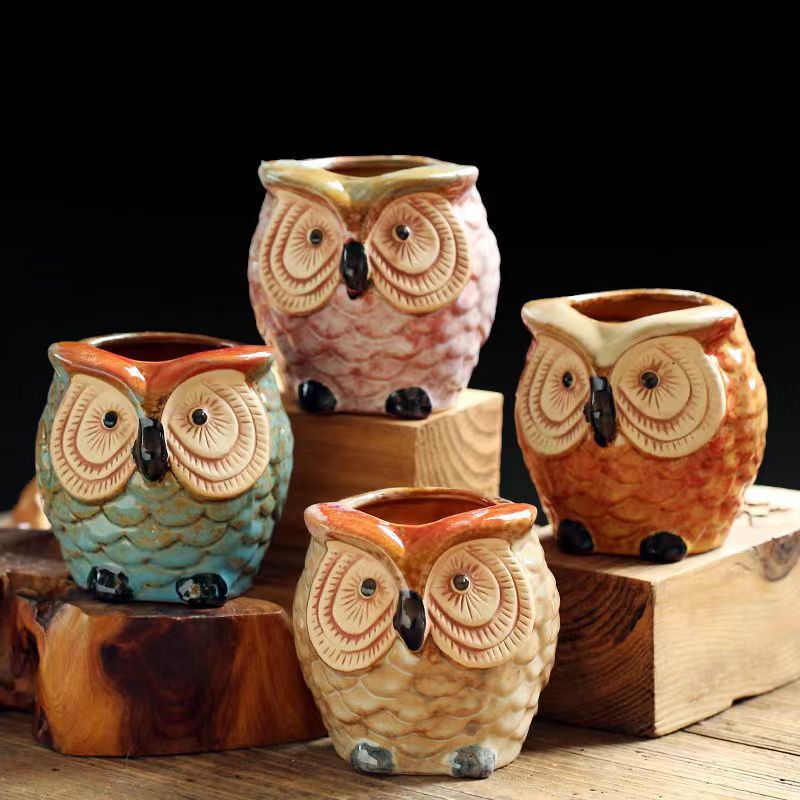 Cartoon Simple Creative Fleshy Flower Pot Breathable Thick Ceramic Large and Small Fleshy Thumb Pot Set Owl Pot Cartoon Simple Creative Fleshy Flower Pot Breathable Thick Ceramic Large and Small Fleshy Thumb Pot Set Owl Pot