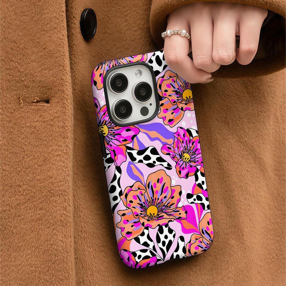 TEMU爆款丛林野花苹果17promax适用iphone16菲林二合一手机套跨境