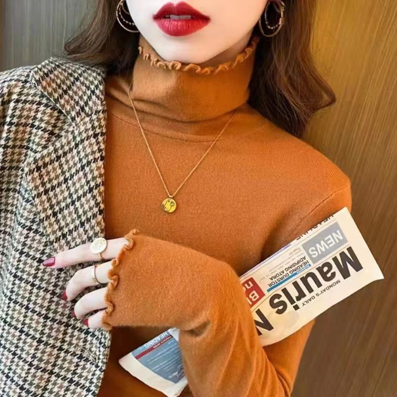 半高领打底衫女内搭春秋冬2025新款洋气修身高级感木耳边上衣女装|undefined