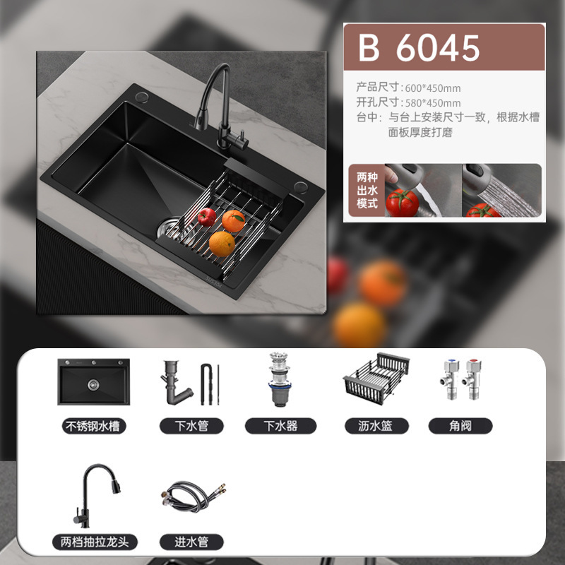 Fregadero de Cocina Nano Negro Acero Inoxidable Monocubeta