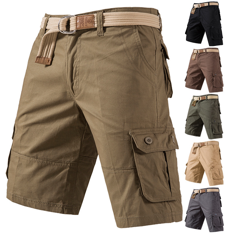 Amazon Men's Multi-Pocket Casual Cargo Shorts in Stock Cross-Border Washed Cotton Shorts