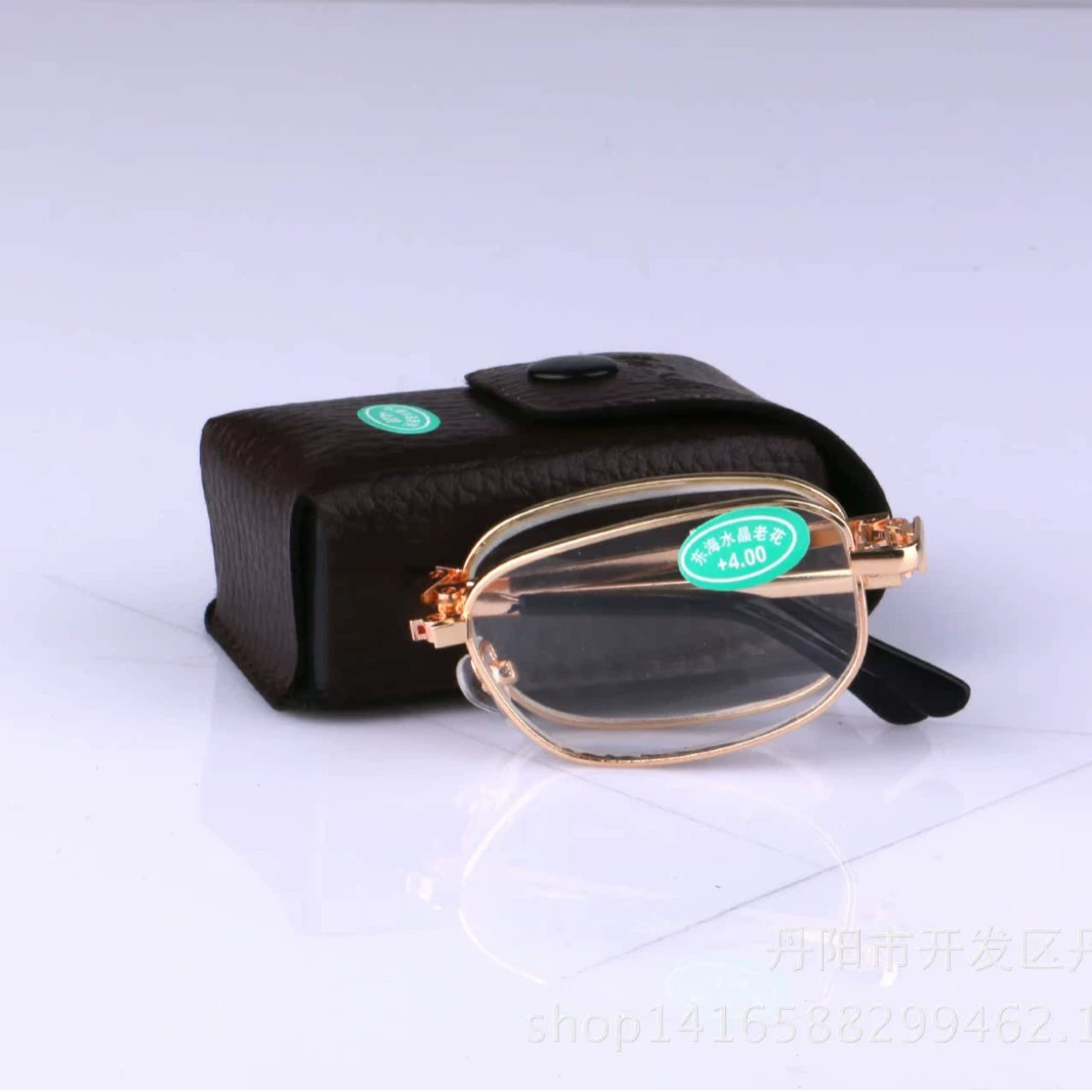 Factory wholesale metal frame glass lens crystal crystal old flower mirror running rivers and lakes old people folding glasses