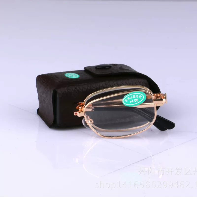 Factory wholesale metal frame glass lens crystal crystal old flower mirror running rivers and lakes old people folding glasses